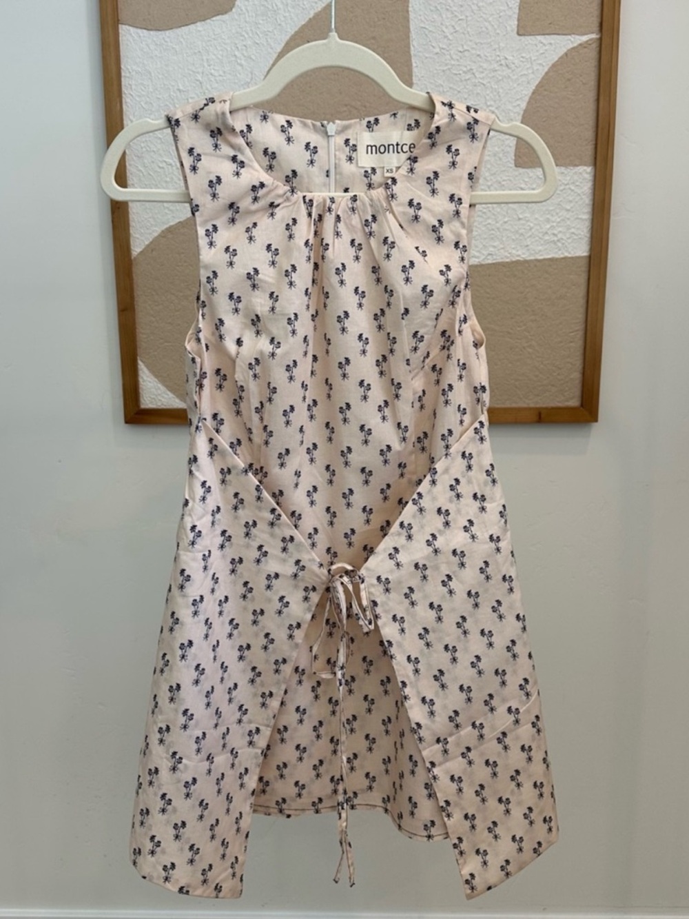 Montce Blush Pink and Navy Floral Tie-Front Sundress